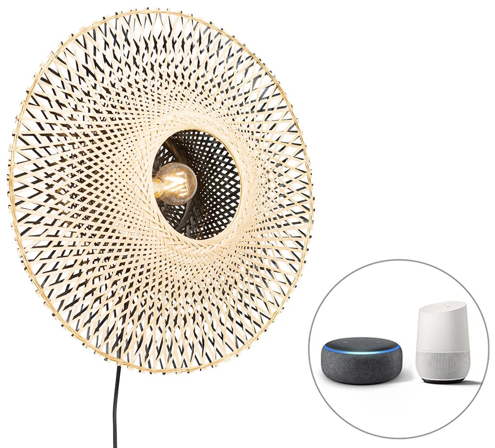 Lampada da parete intelligente in bambù 50 cm con spina incl. Wifi A60 - Rina