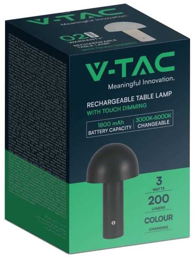 Lampada LED da Tavolo 3W con Batteria 1800mAh Ricaricabile USB C Colore Nero in Metallo Touch Dimmerabile 3 in 1 SKU-7898