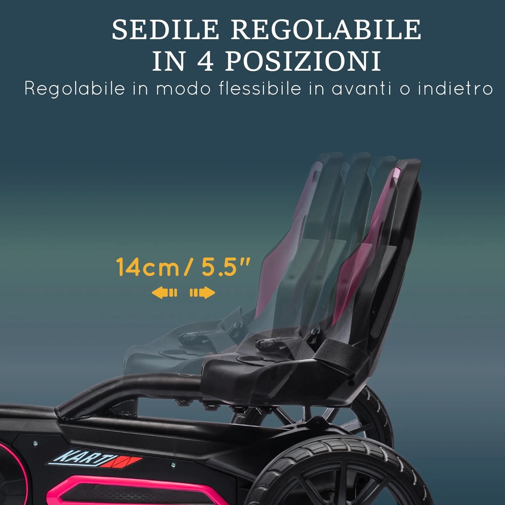 Go Kart a Pedali per Bambini 3-8 Anni 100x58x58,5 cm con Sedile Regolabile e Ruote in EVA Rosa e Nero...