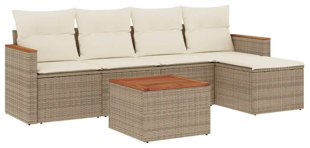 Set divano da giardino 6 pz con cuscini beige in polyrattan