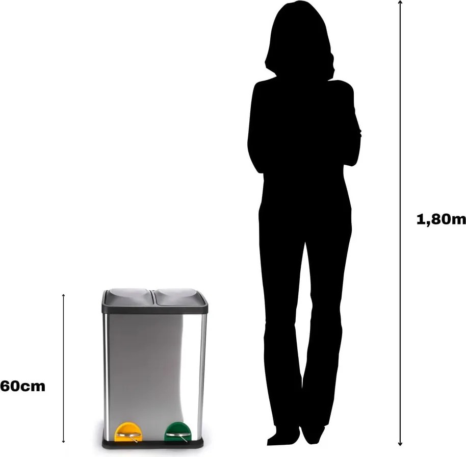 Cestino per la spazzatura color argento opaco in acciaio per raccolta differenziata/con pedale 2x20 l Tri Selectif – MSV