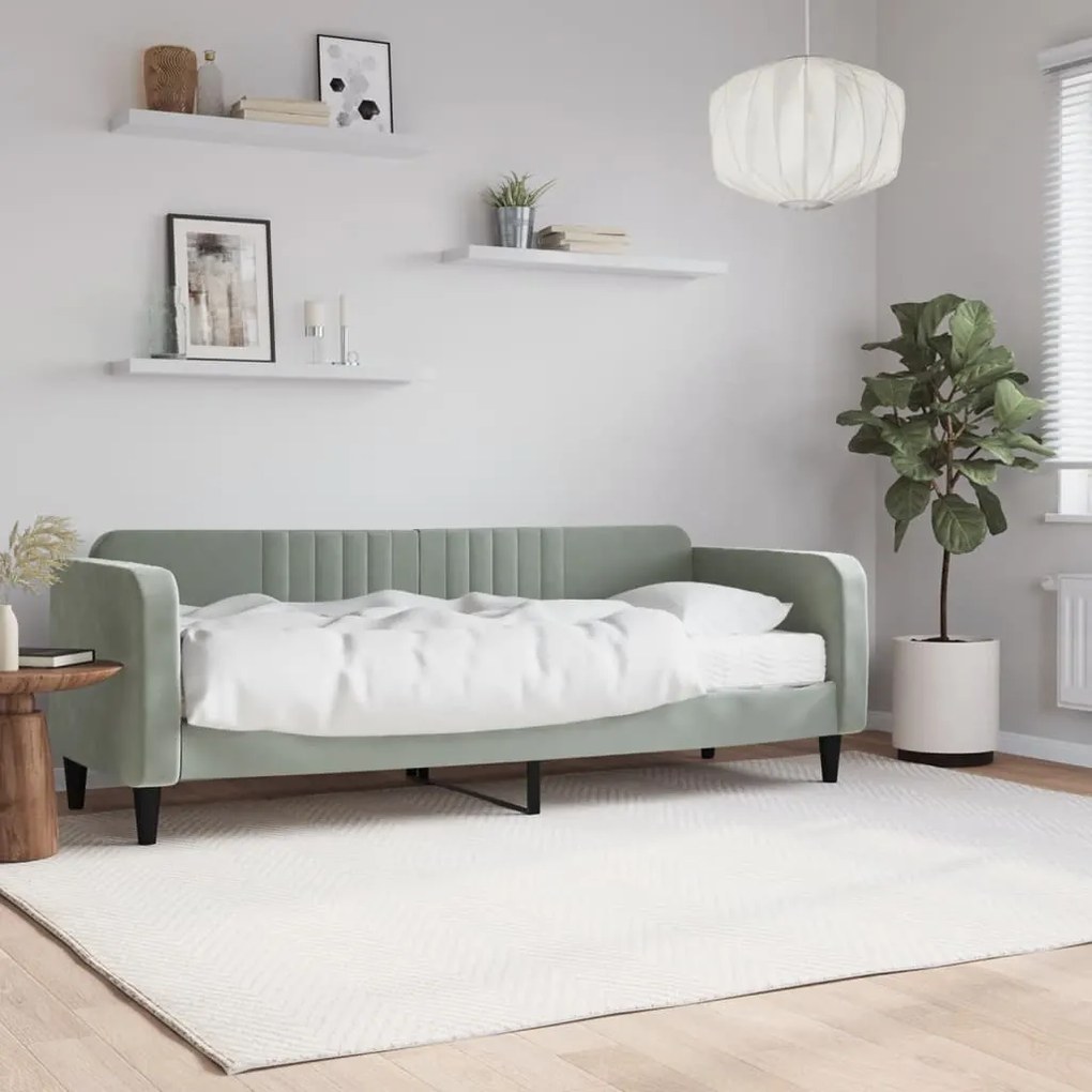 Divano Letto Con Materasso Grigio Chiaro 80x200 Cm İn Velluto /