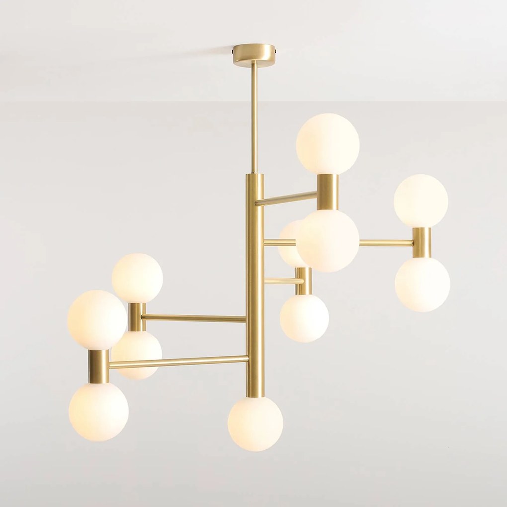 ALDEX Lampada a sospensione Flare, a 11 luci, ottone/bianco opalino, vetro