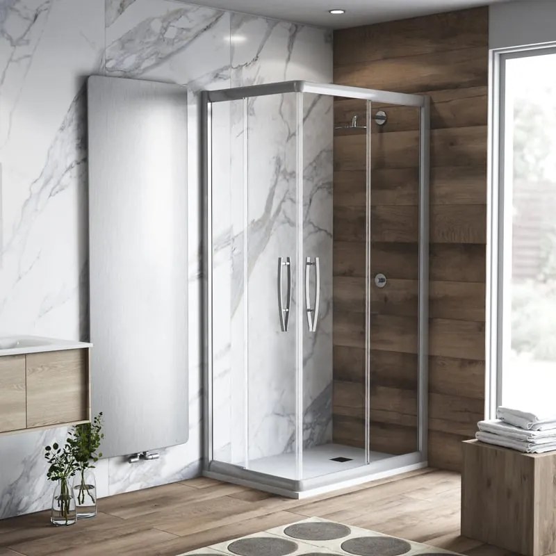 Box doccia angolare con porta scorrevole, vetro 8 mm, L 87-89.5 cm x L 69.5 cm, H 195 cm, cromo Namara