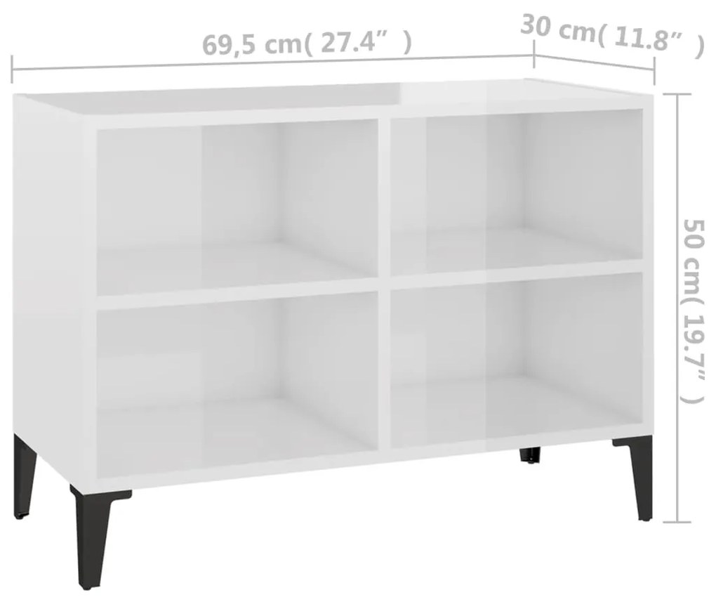 Mobile TV con Gambe in Metallo Bianco Lucido 69,5x30x50 cm