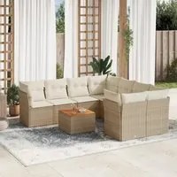 Set Divano da Giardino 9 pz con Cuscini Beige in Polyrattan 3255862