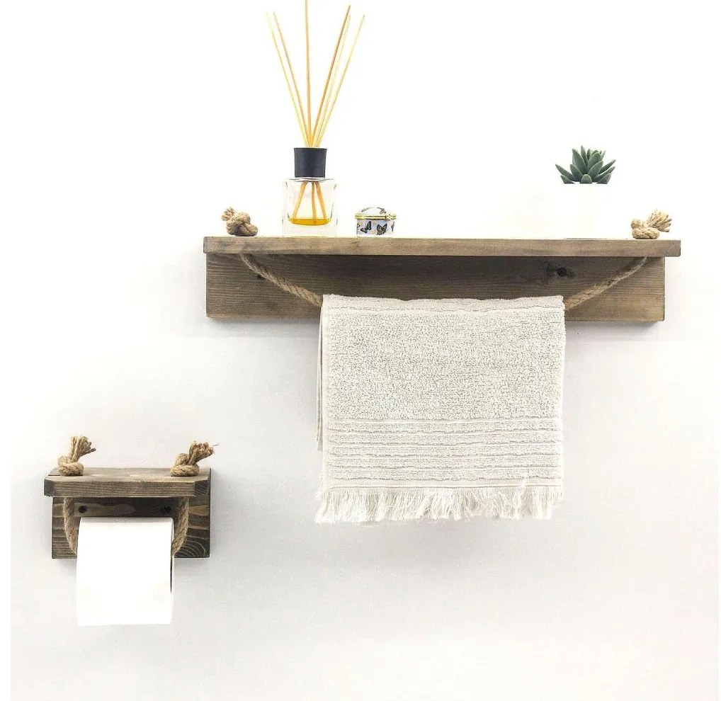 Porta carta igienica 10,5x17 cm + mensola a muro 10x50 cm abete