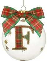 Pallina Natale con lettera F 10 cm tartan