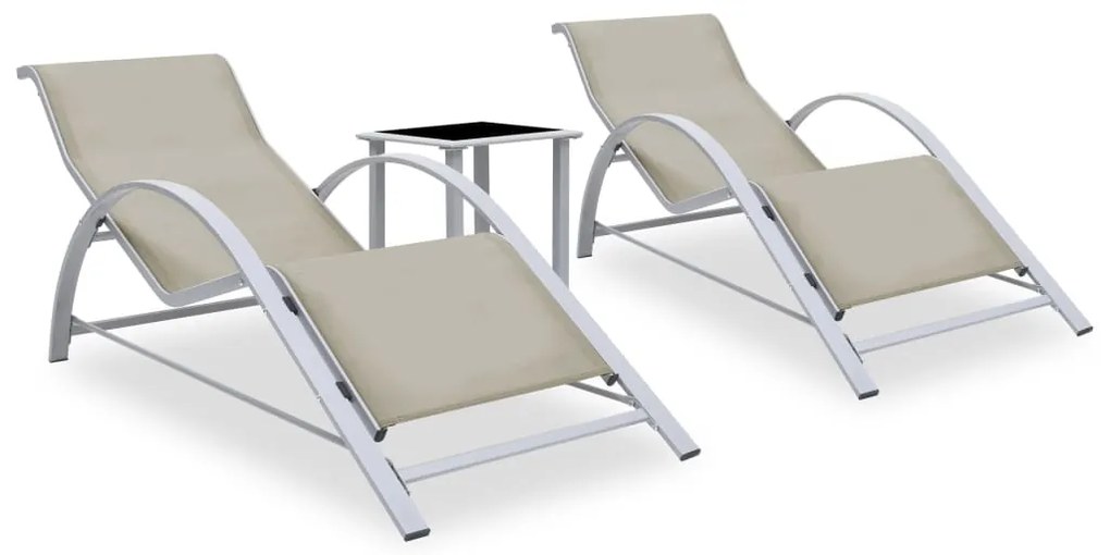 Lettini Prendisole Con Tavolino 2 Pz İn Alluminio Crema /