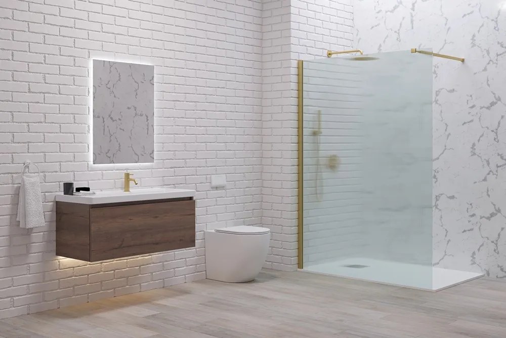Parete walkin 100 cm vetro scanalato profilo oro spazzolato | KW1000FLG - KAMALU