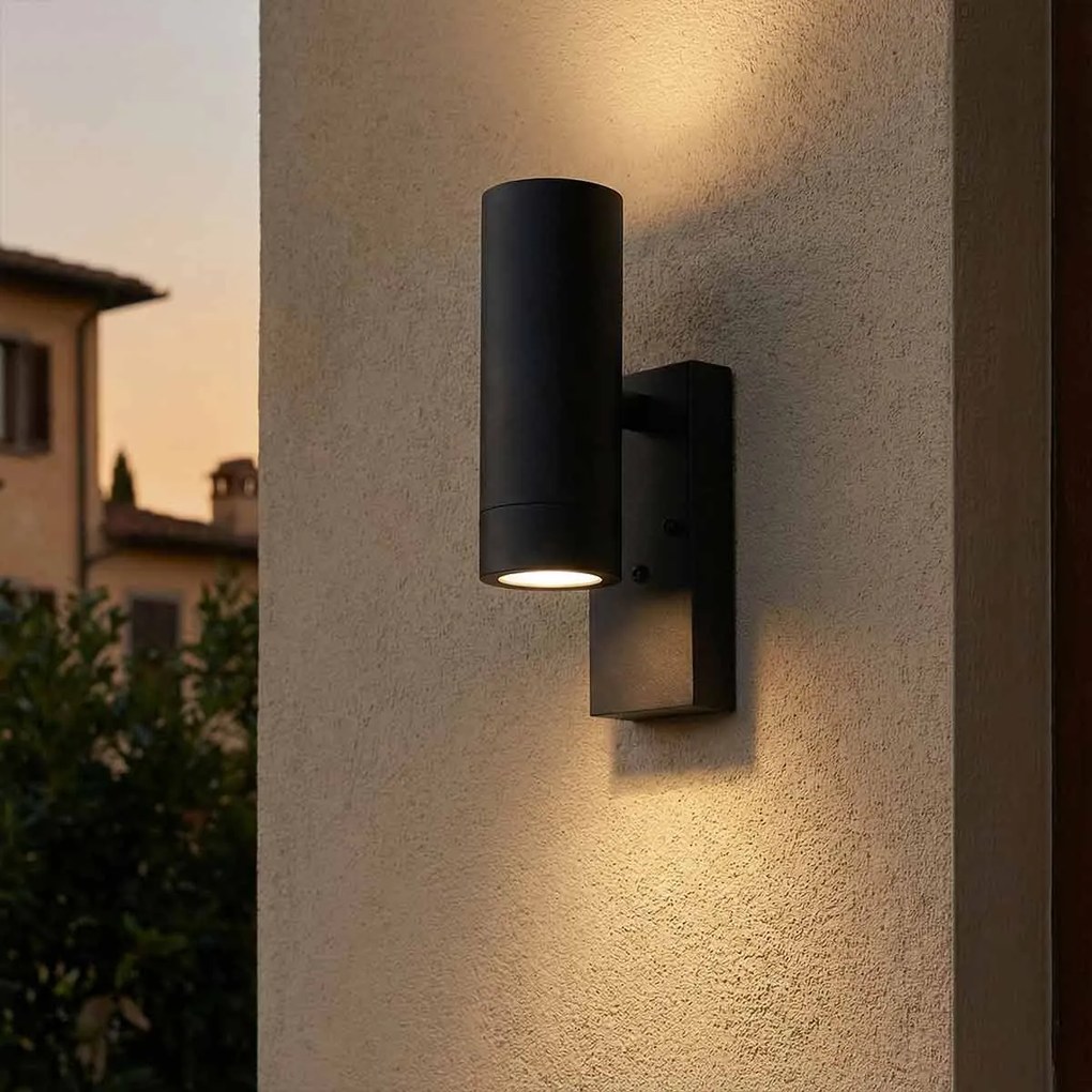 Applique Bidirezione GU10 con Sensore Crepuscolare E27 IP65 - Nera