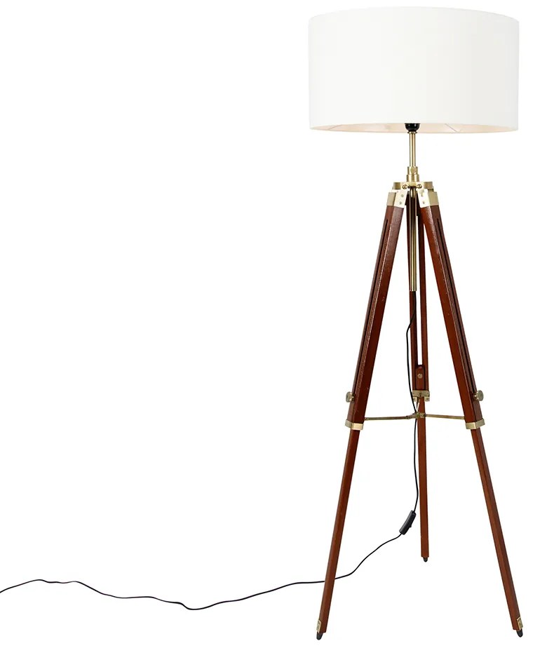 Lampada da terra vintage in ottone con paralume bianco 50 cm a treppiede - Cortin