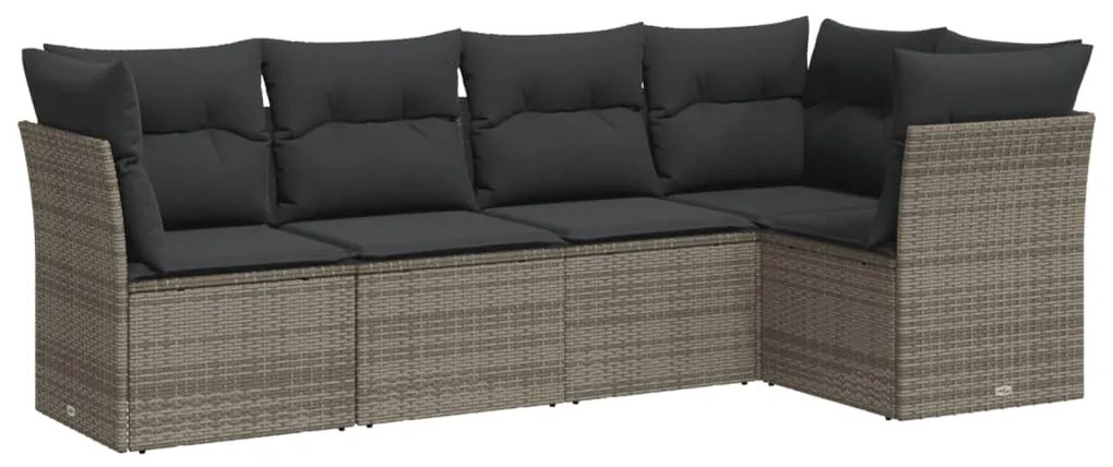 Set divano da giardino 5 pz con cuscini grigio in polyrattan