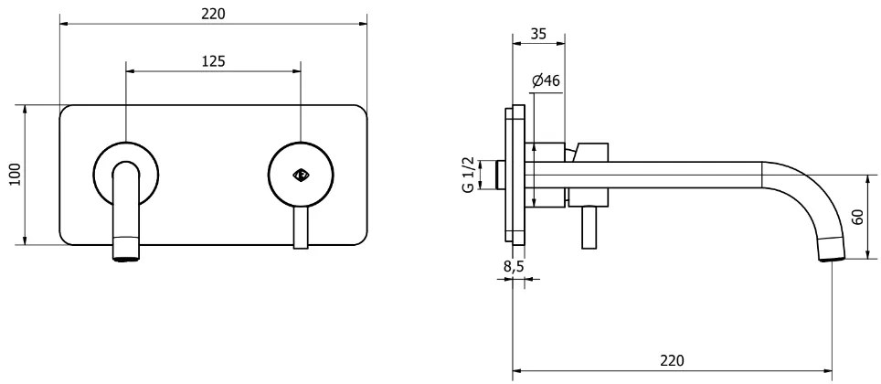 Miscelatore lavabo a parete con scarico click clack bocca 220 mm cromo 73312E Jabil