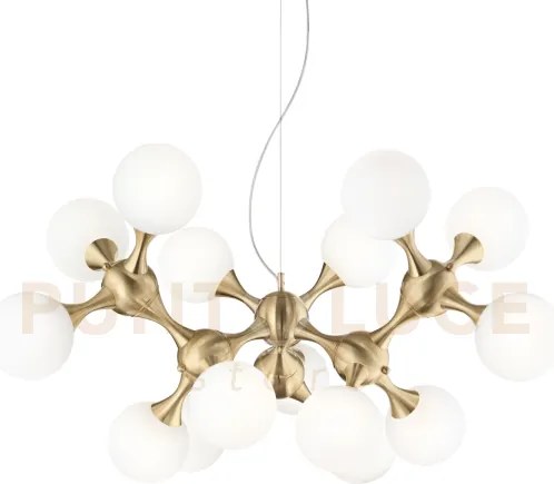Nodi lampadario sospenso in metallo e vetro bianco finitura ottone ...