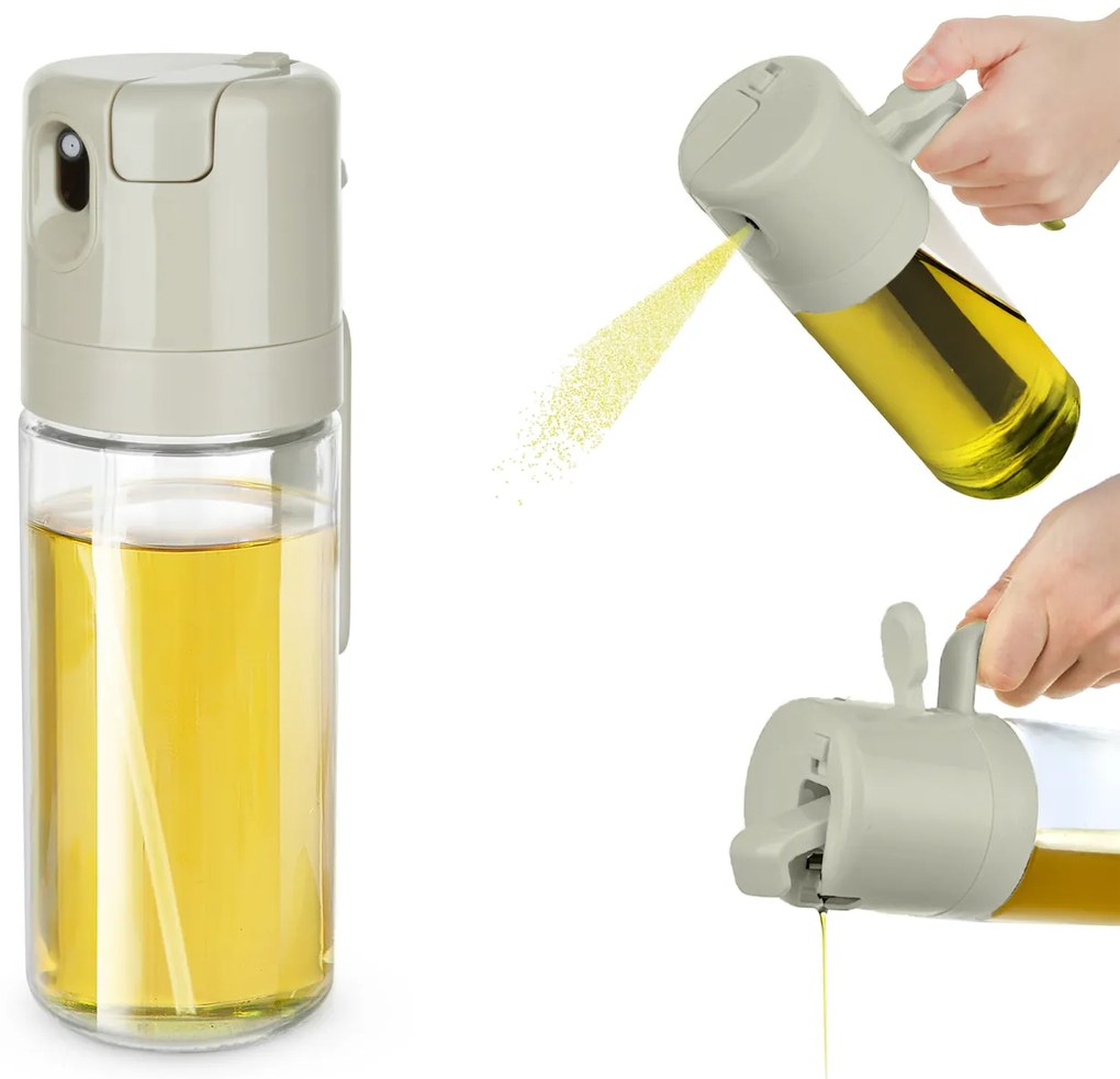 Oliera spray e versa vetro 550 ml tappo quadrato tortora