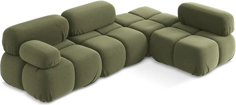 Divano angolare componibile verde chiaro (con penisola a destra) con rivestimento in velluto Lokua – Makamii