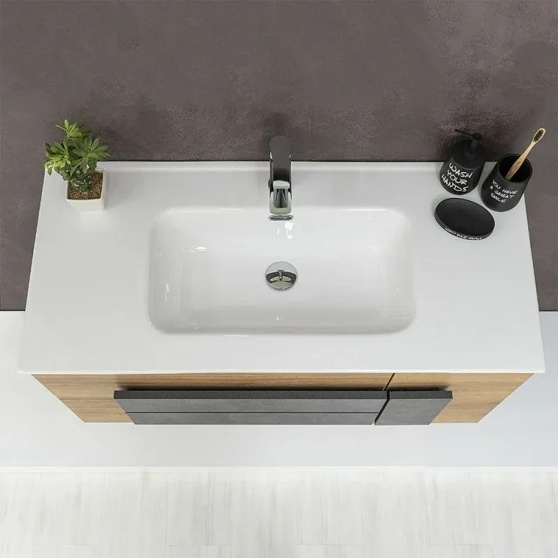 Lavabo da incasso 100x46 cm in ceramica bianco lucido