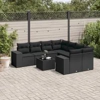 Set Divani da Giardino 9 pz con Cuscini Nero in Polyrattan 3254692