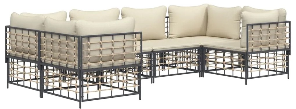 Set Divani da Giardino 6 pz con Cuscini Antracite in Polyrattan