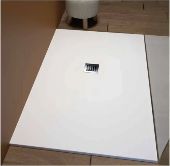 Piatto doccia in mineralmarmo 70x100 cm bianco effetto pietra con griglia e piletta sifonata