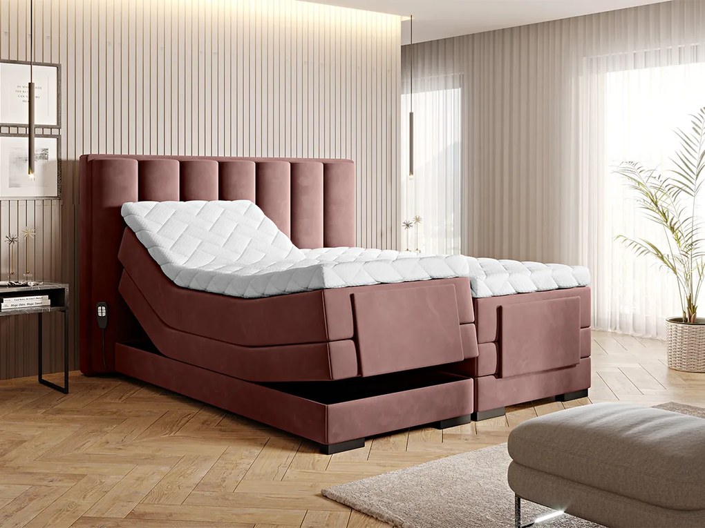 Letto motorizzato matrimoniale boxspring Utrecht - 180 x 200 cm , Tessuto rosa