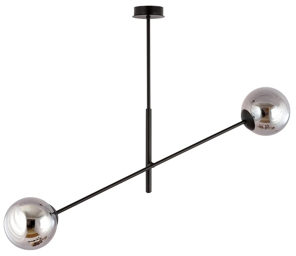 Lampadario 2 Luci Linear In Acciao Nero Con Bracci Regolabili E Vetro Fumè