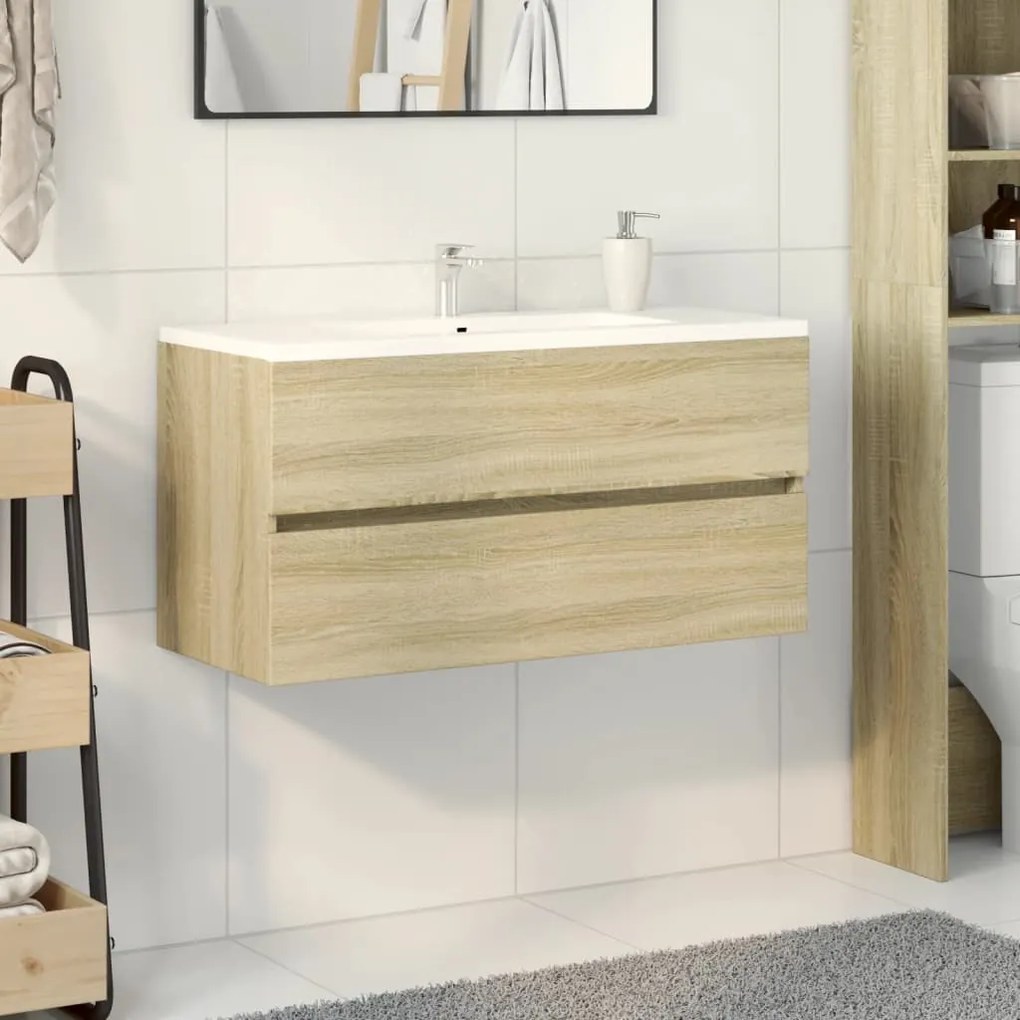 Mobile Lavabo Rovere Sonoma 90x38,5x45 Cm İn Legno Multistrato /