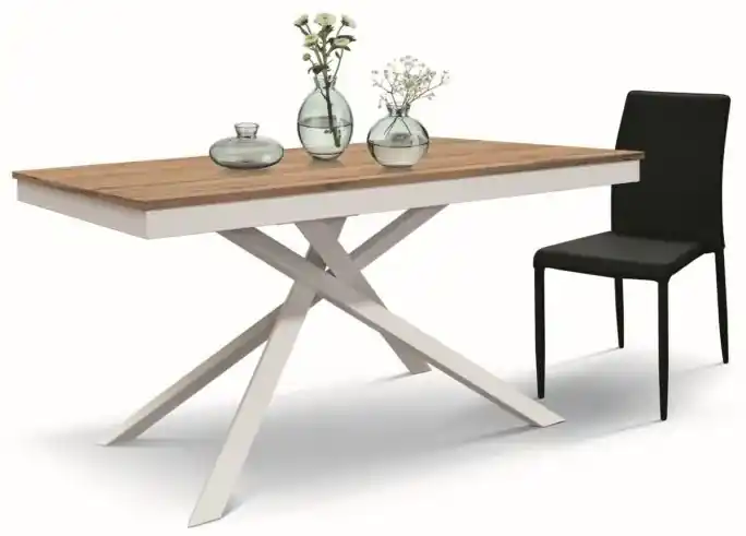 Tavolo VOLPAIA in legno, finitura rovere rustico e metallo verniciato  bianco, allungabile 140×80 cm – 200×80 cm