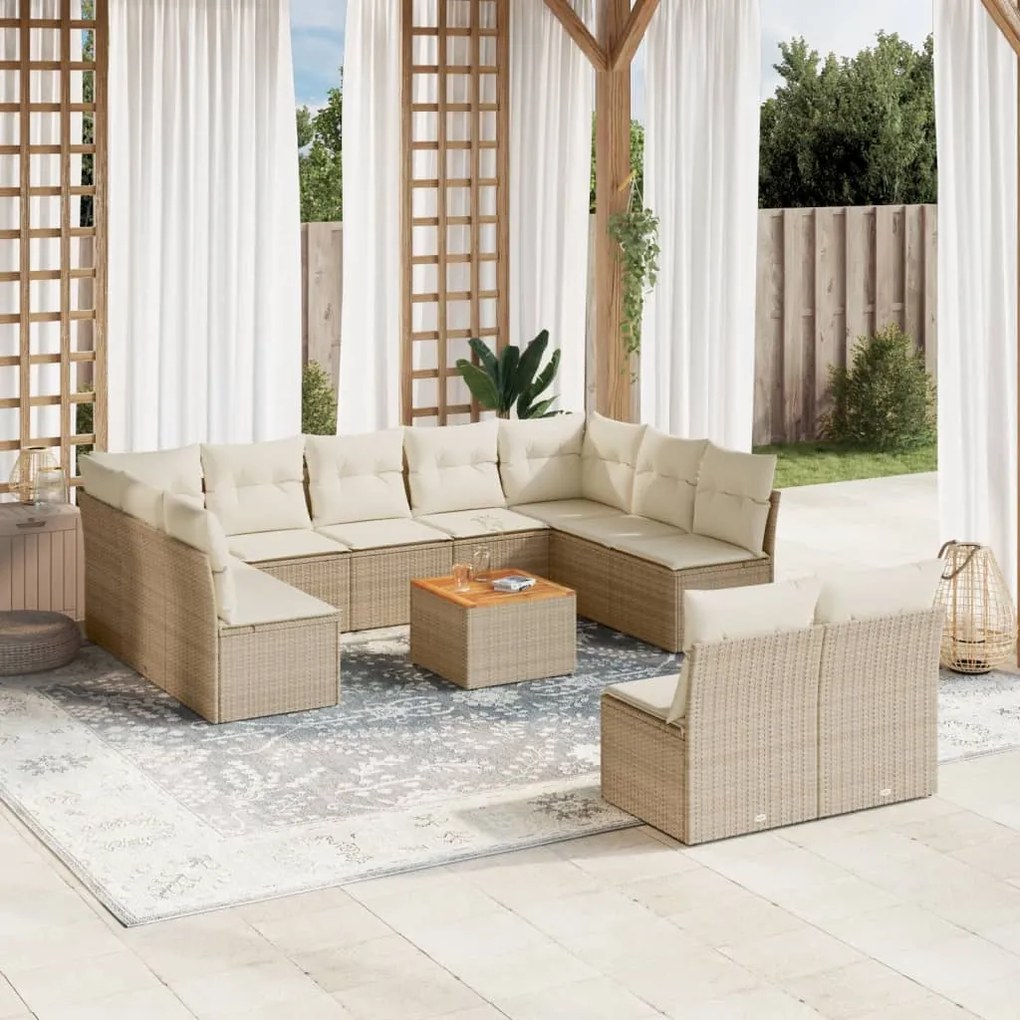 Set divani da giardino 12 pz con cuscini beige in polyrattan