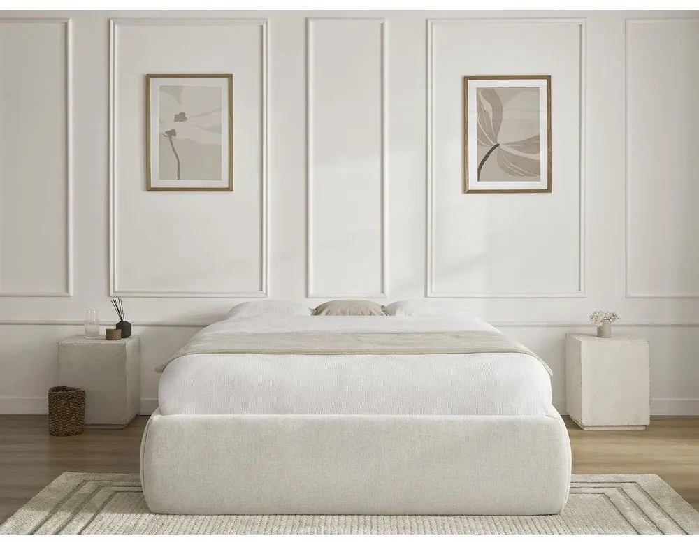 Letto matrimoniale imbottito beige con contenitore/senza testiera con rete inclusa 160x200 cm Inera – Bobochic Paris