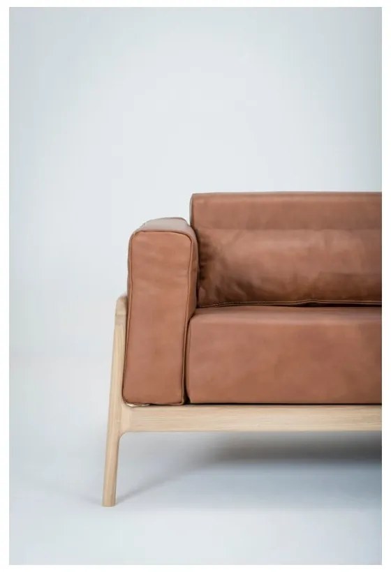 Divano in pelle di bufalo marrone cognac con struttura in rovere massiccio , 180 cm Fawn - Gazzda