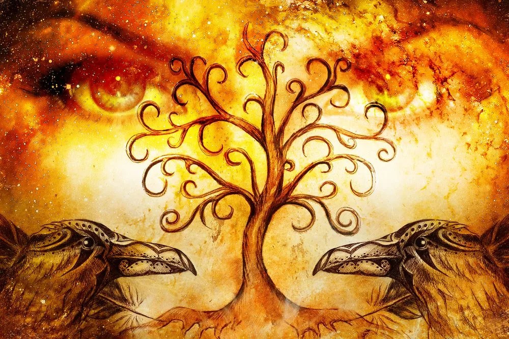 Stampa su tela – Albero della vita con corvi