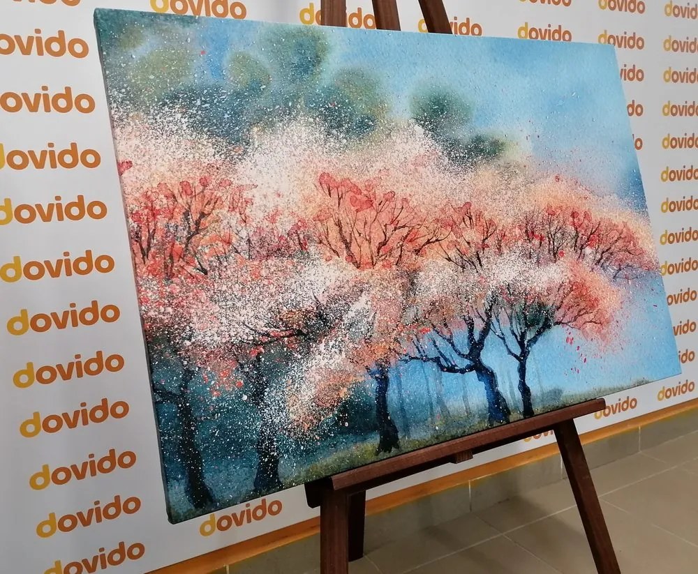 Stampa su tela – Alberi in fiore in acquerello