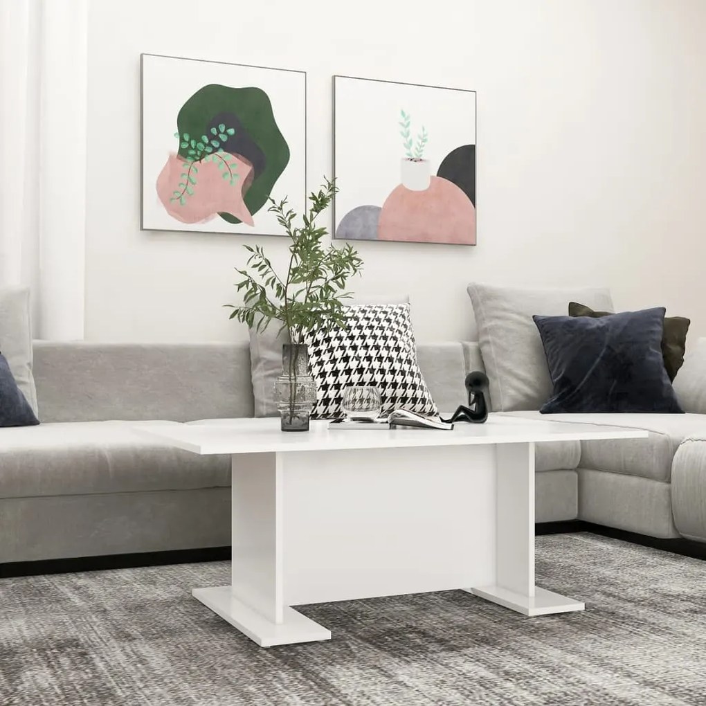 Tavolino Da Salotto Bianco 103,5x60x40 Cm İn Legno Multistrato /