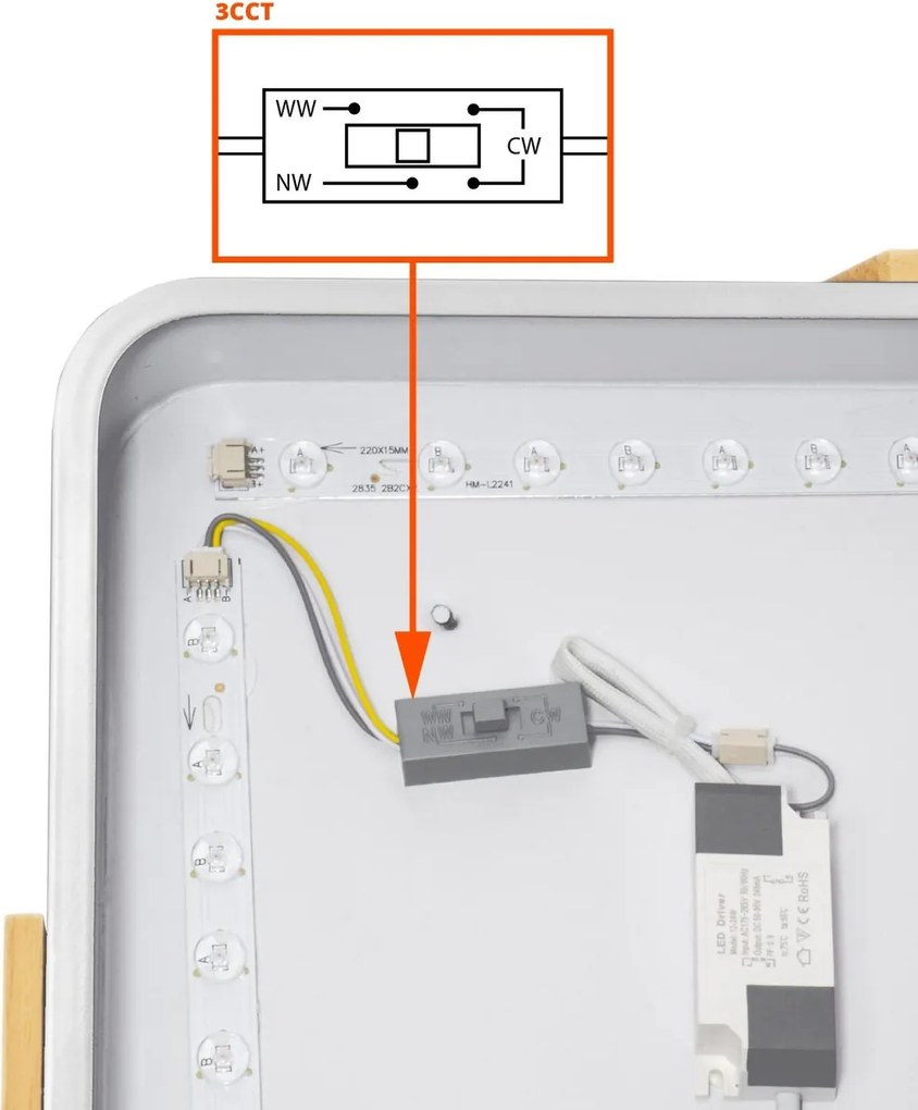 Plafoniera LED Rettangolare 30W CCT 60x40cm Legno/Bianco