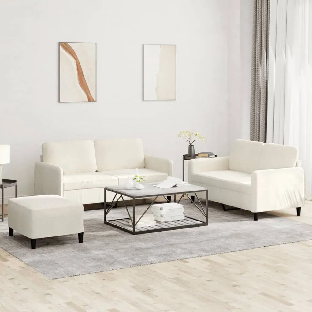 Set Di Divani 3 Pz Crema İn Velluto /