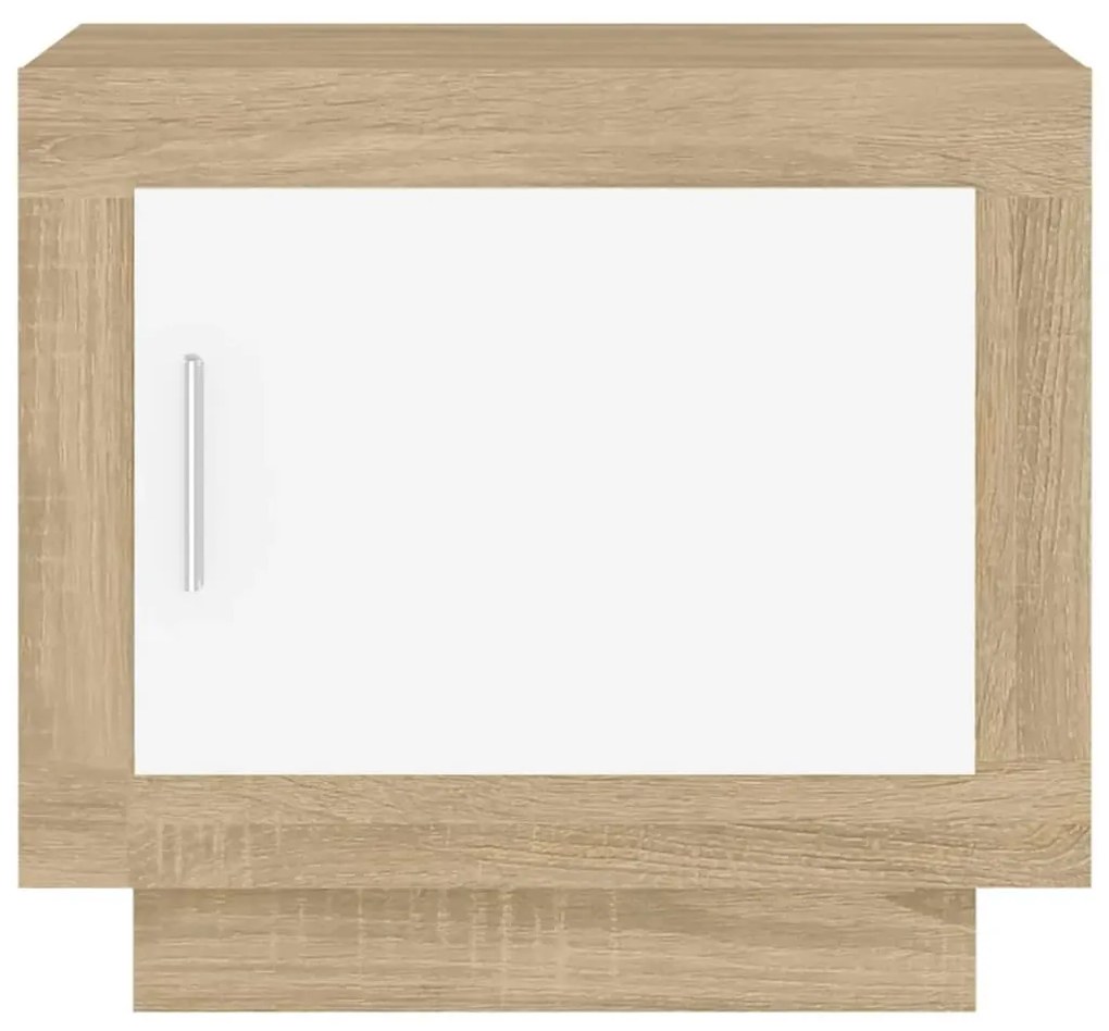 Tavolino bianco e rovere sonoma 51x50x45cm in legno multistrato