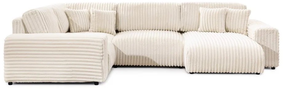 Divano angolare color crema (con penisola a sinistra/a U) rivestito in velluto a coste Justin – Ropez