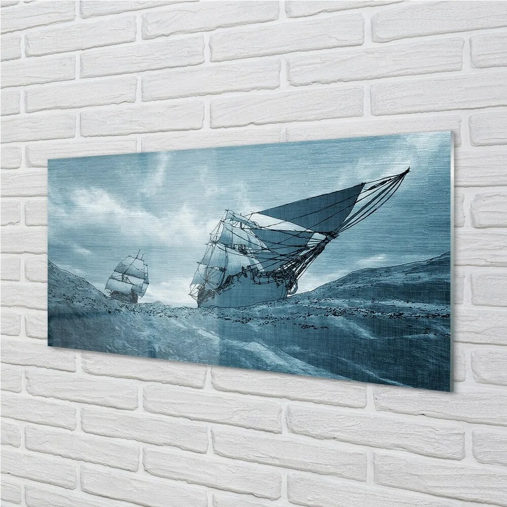 Quadro in vetro Nave tempesta cielo mare 100x50 cm 2 appendini