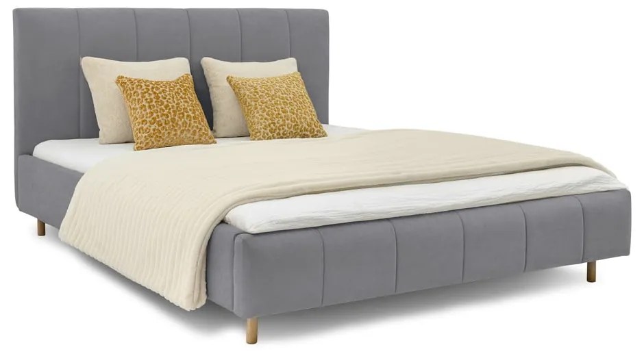 Letto matrimoniale imbottito grigio con doghe in legno 160x200 cm Zee - Scandic