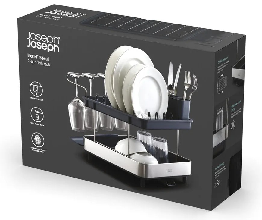 Vassoio di raccolta grigio a due livelli in acciaio inox Excel - Joseph Joseph