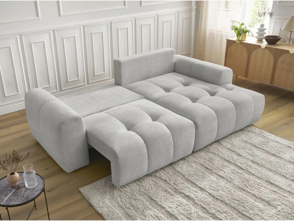 Divano angolare grigio chiaro allungabile/con contenitore (con penisola a destra/con chaise lounge) con rivestimento in ciniglia Roxelane – Bobochic Paris