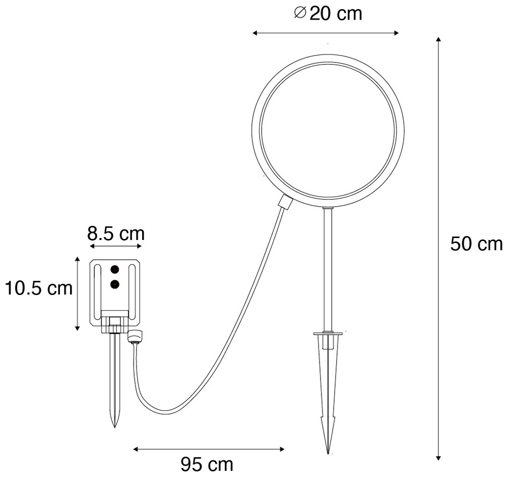 Luce a spillo nera 50 cm con LED ricaricabile e solare IP65 - Adalind