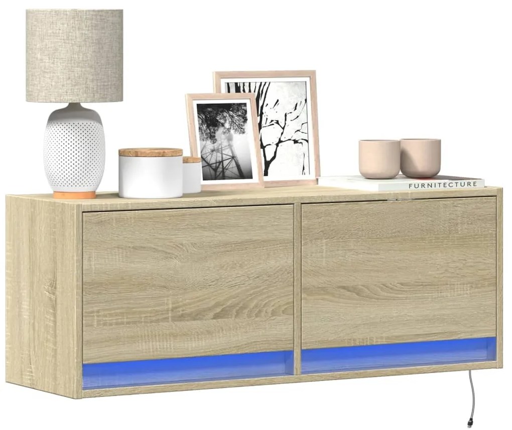 Mobile Tv A Parete Con Luci Led Rovere Sonoma 100x31x35 Cm /