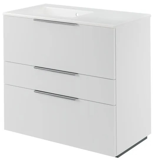 Mobile da bagno a terra sotto lavabo L 90 x H 84 x P 48 cm bianco laccato, 3 cassetti SENSEA Neo