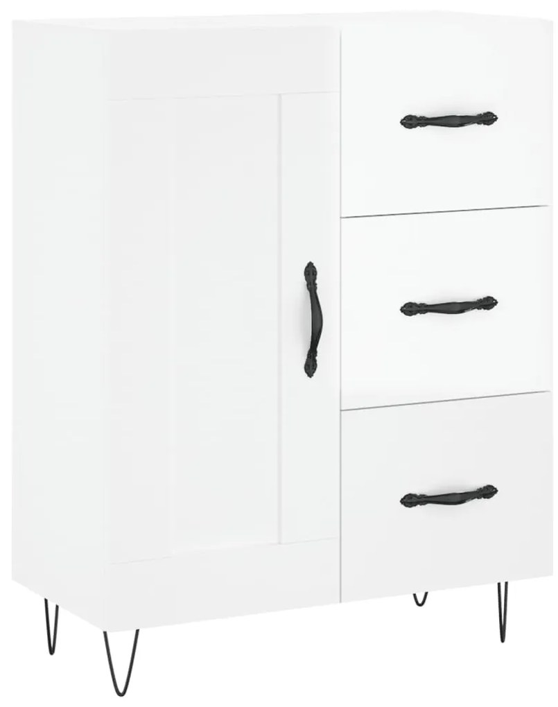 Credenza Bianco Lucido 69,5x34x180 cm in Legno Multistrato