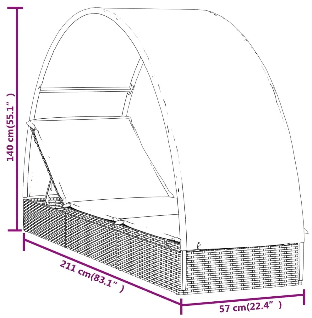 Lettino con Tetto Rotondo Marrone 211x57x140 cm Polyrattan