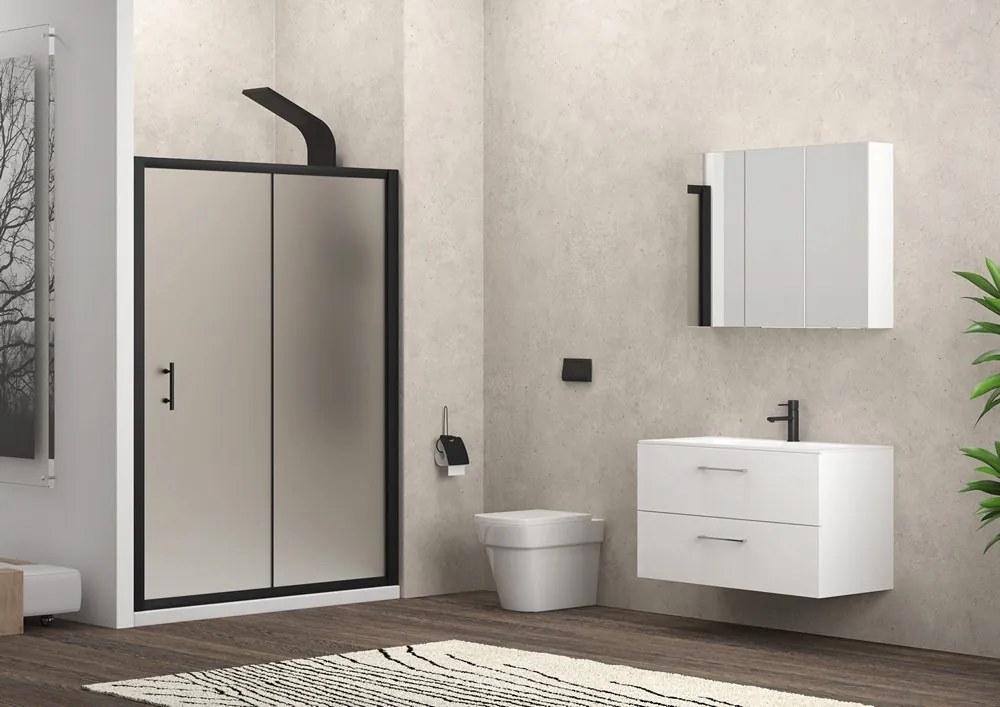 Porta doccia 150cm telaio nero e vetro opaco scorrevole | KFN5000NS - KAMALU