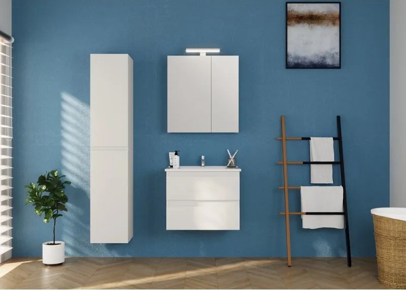 Kamalu - Specchio bagno contenitore 65 cm colore bianco opaco | LAC-EOLO-65